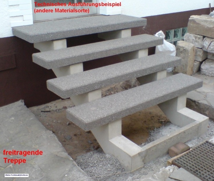 Ausführungsbeispiel Treppen freitragend - Treppenwangen Treppenbalken Stufen Granit Beton Sandstrahleffekt Auktionen