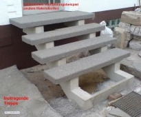 Freitragende Treppe Stufen : Sandstrahl - Effektbeton - Granit grau Ausführungsbeispiel