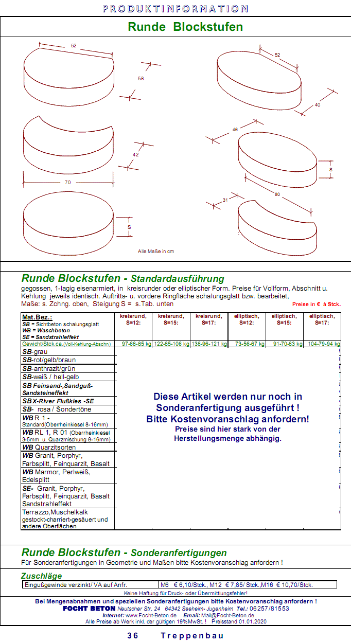 Blockstufen - rund - elliptisch  ...mit Preisen